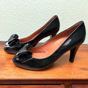 Paul Green Bow Detail Pumps Size 9 (USA) Black Patent Leather Peep Toe Heels